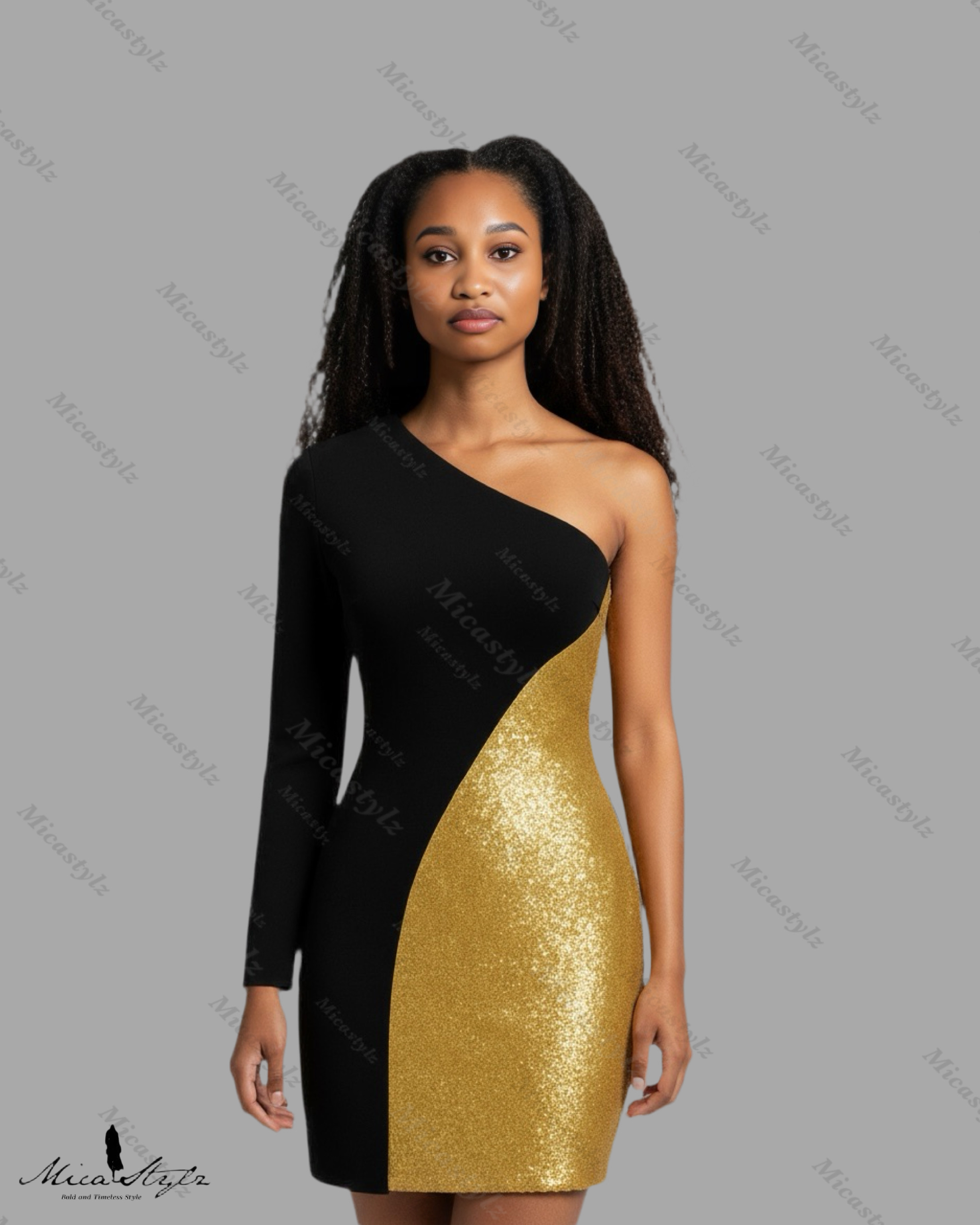 MS-D51: High-Contrast Sequin Cocktail Dress
